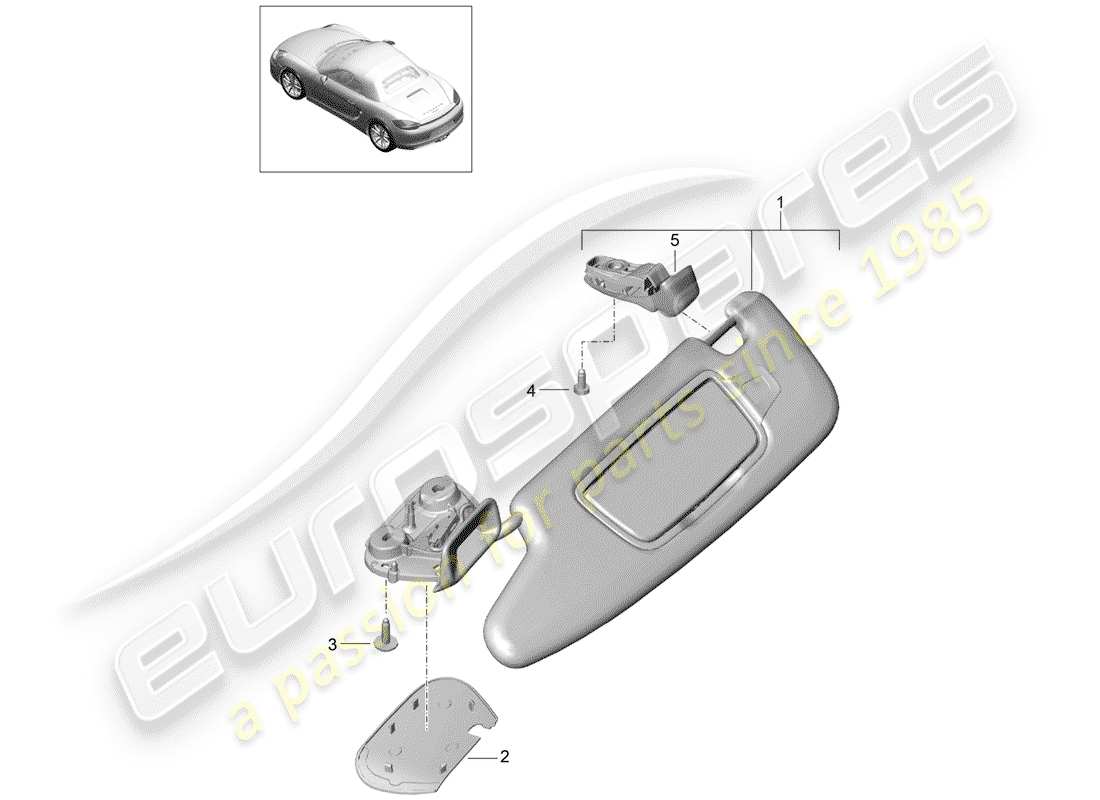 porsche 2014 (981 boxster) diagrama de piezas de las visores sun