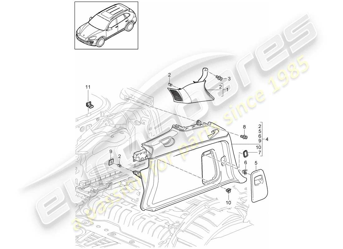 porsche 2016 (cayenne e2 92a) diagrama de piezas del revestimiento