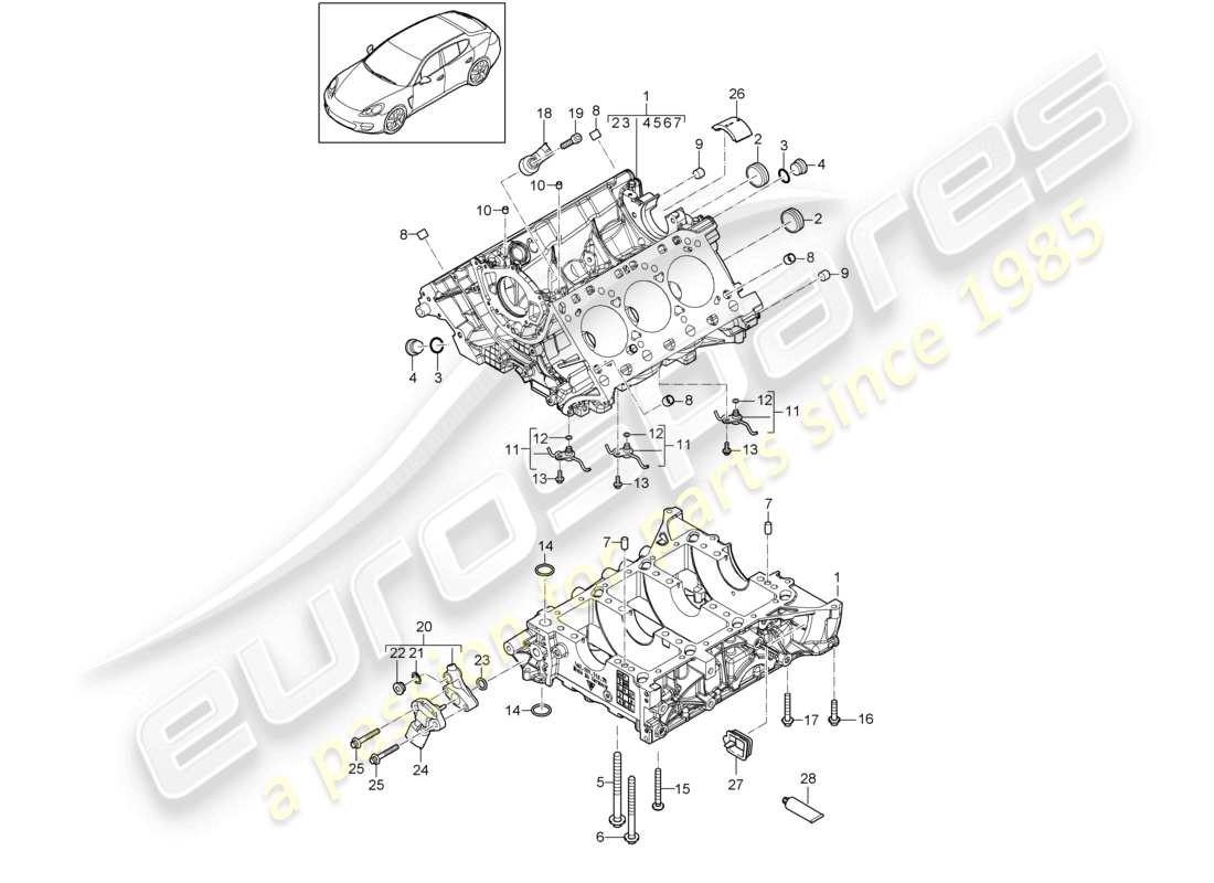 porsche 2010 (cayenne e1 9pa) carcasa del cárter piezas individuales diagrama de piezas