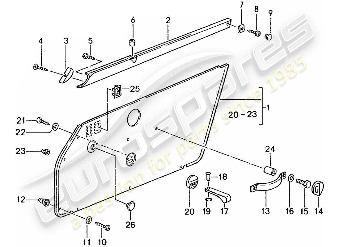 porsche 1995 (993) equipamiento interior - puertas diagrama de piezas
