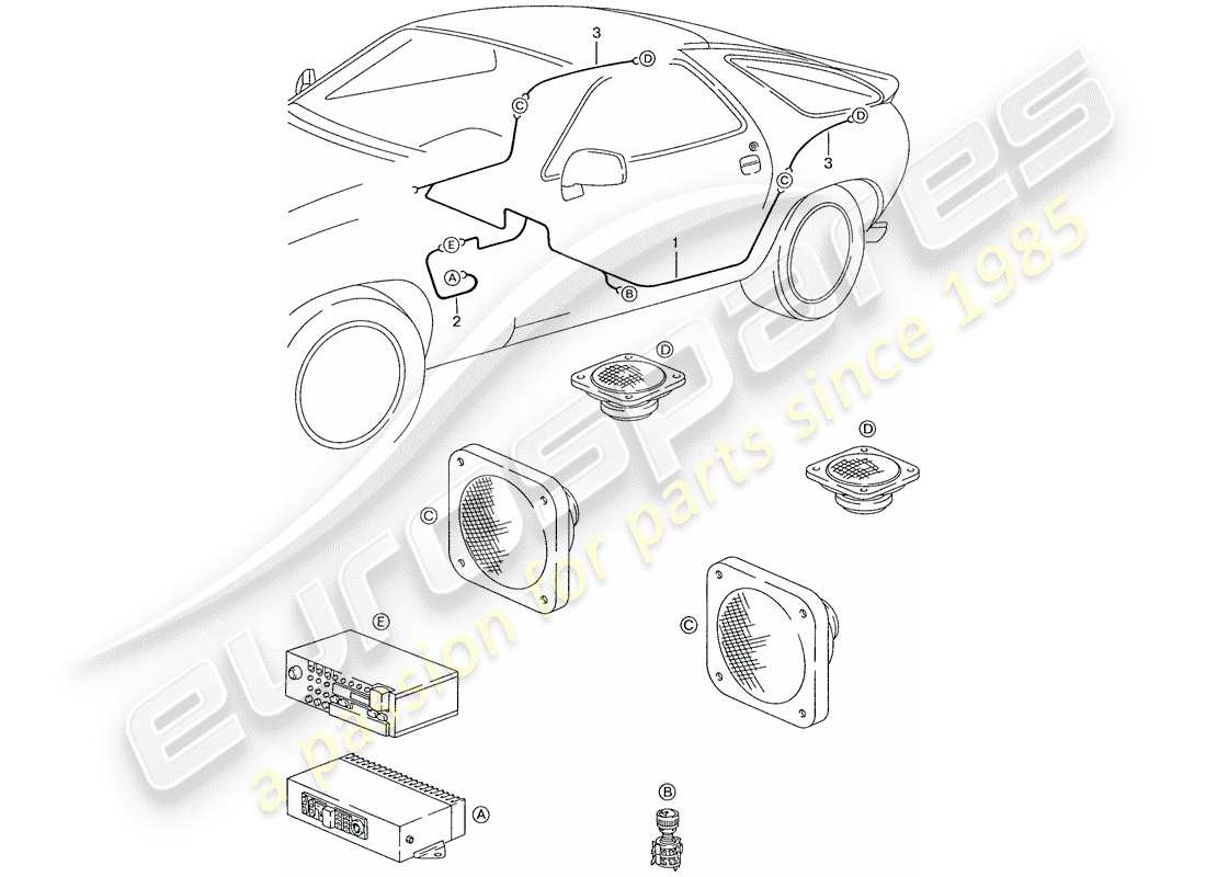 porsche 1989 (928) arnés - altavoz diagrama de piezas