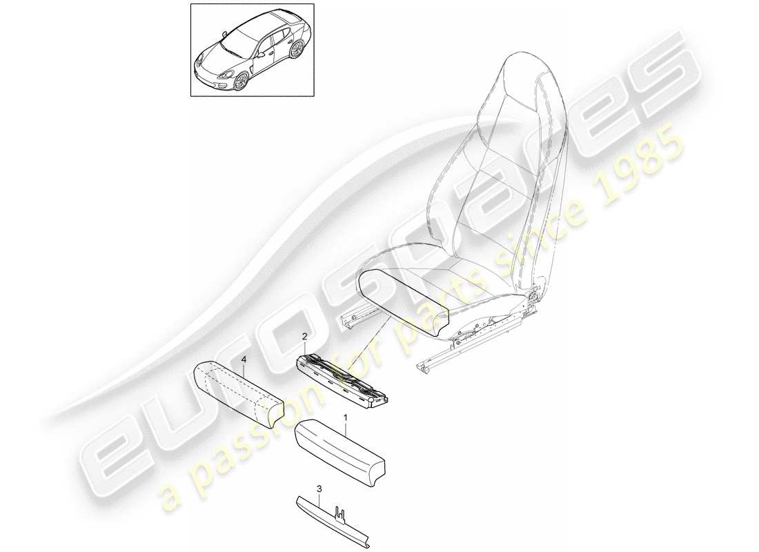 porsche 2012 (panamera 970) cojín del asiento diagrama de piezas