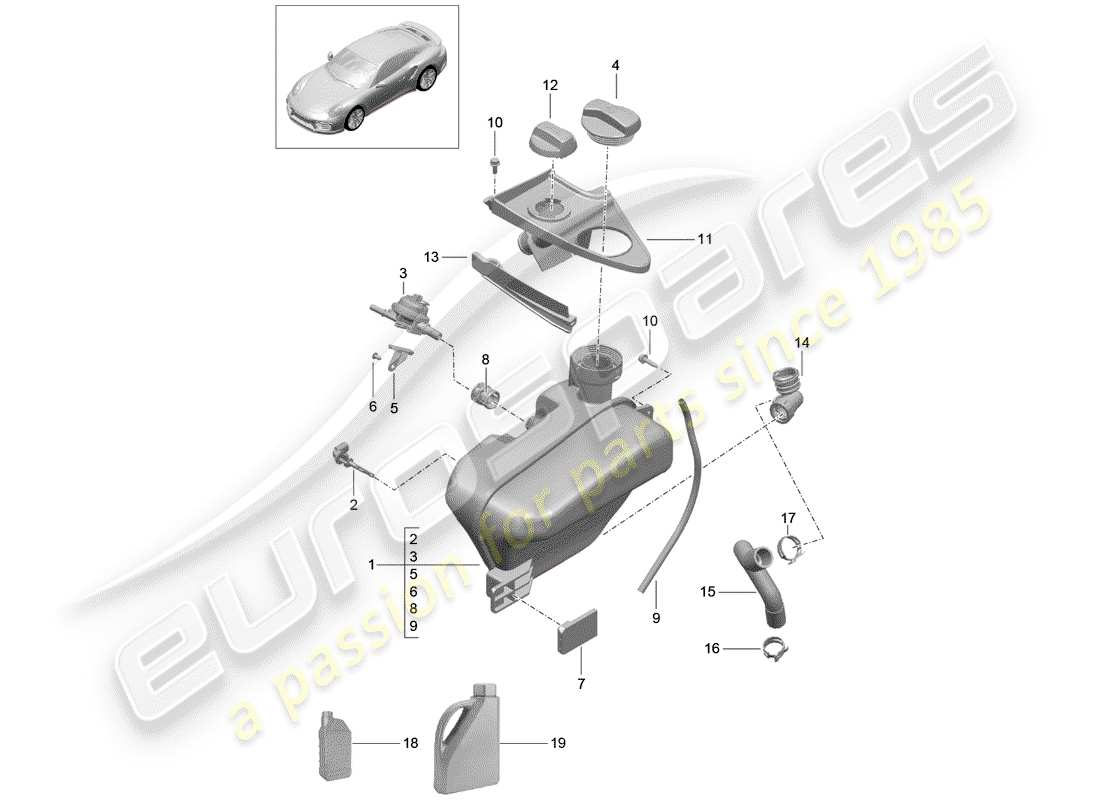 porsche 991 turbo (2014) water cooling diagrama de piezas