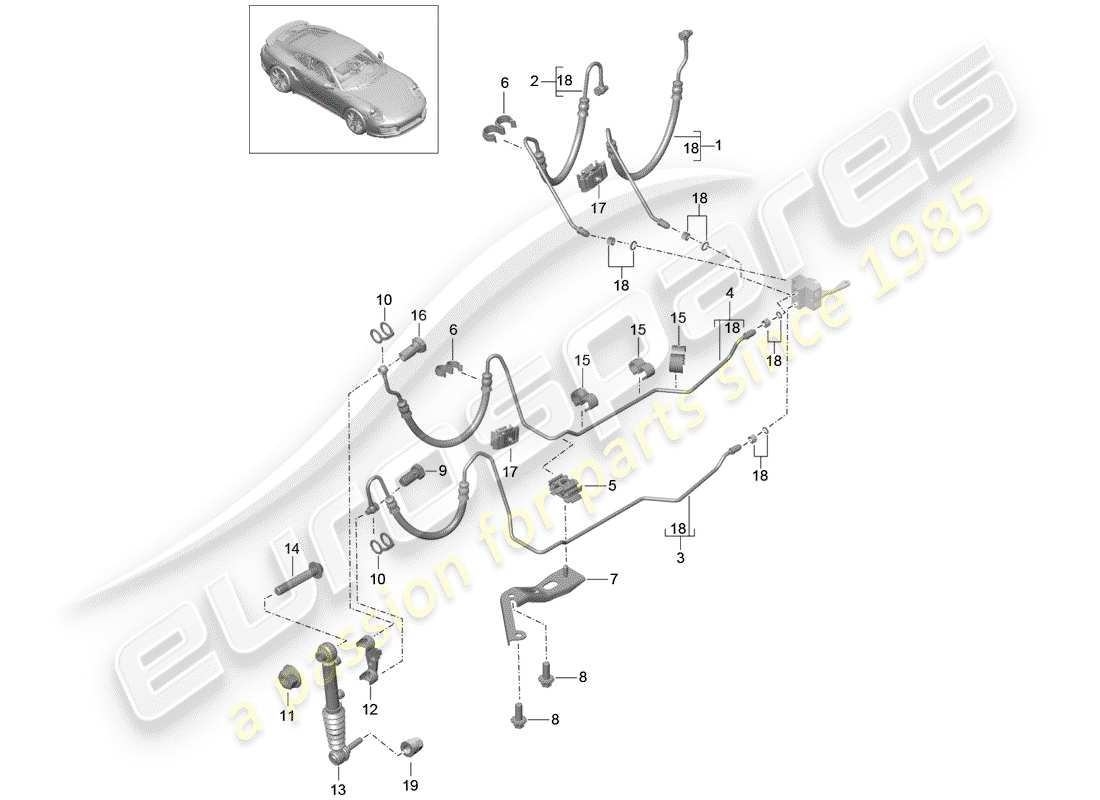 porsche 991 turbo (2015) línea hidráulica diagrama de piezas