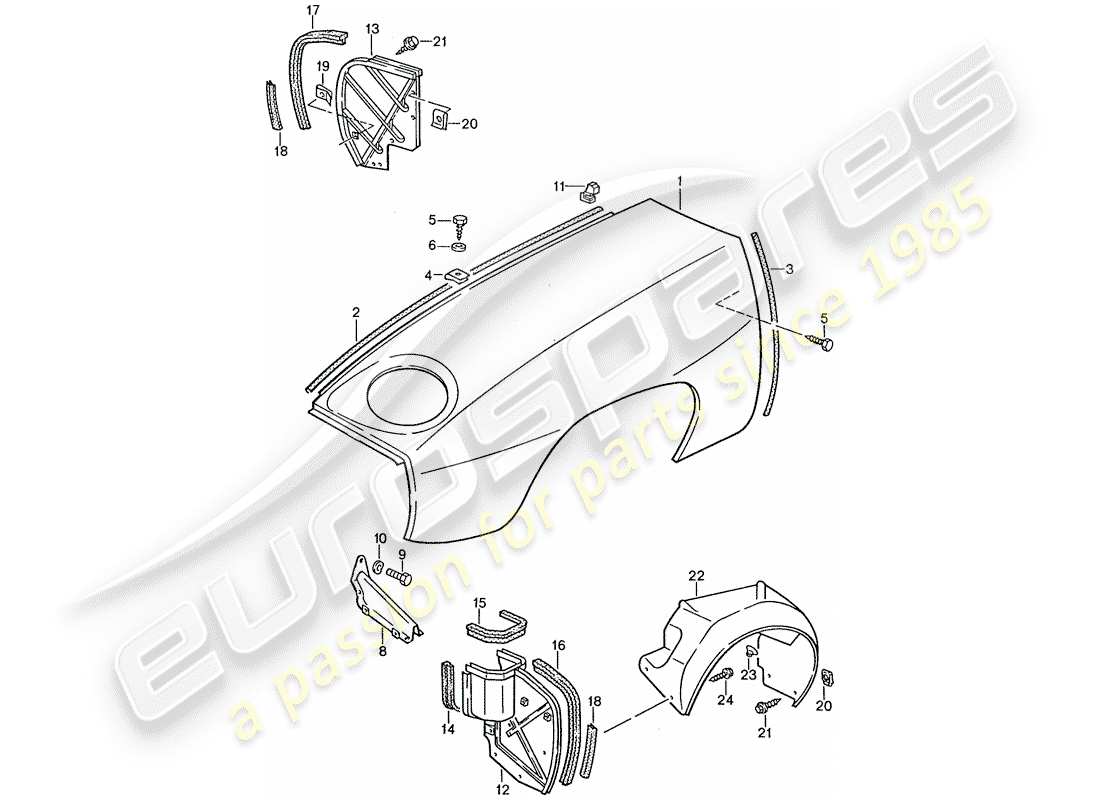 porsche 1990 (928) diagrama de piezas del guardabarros