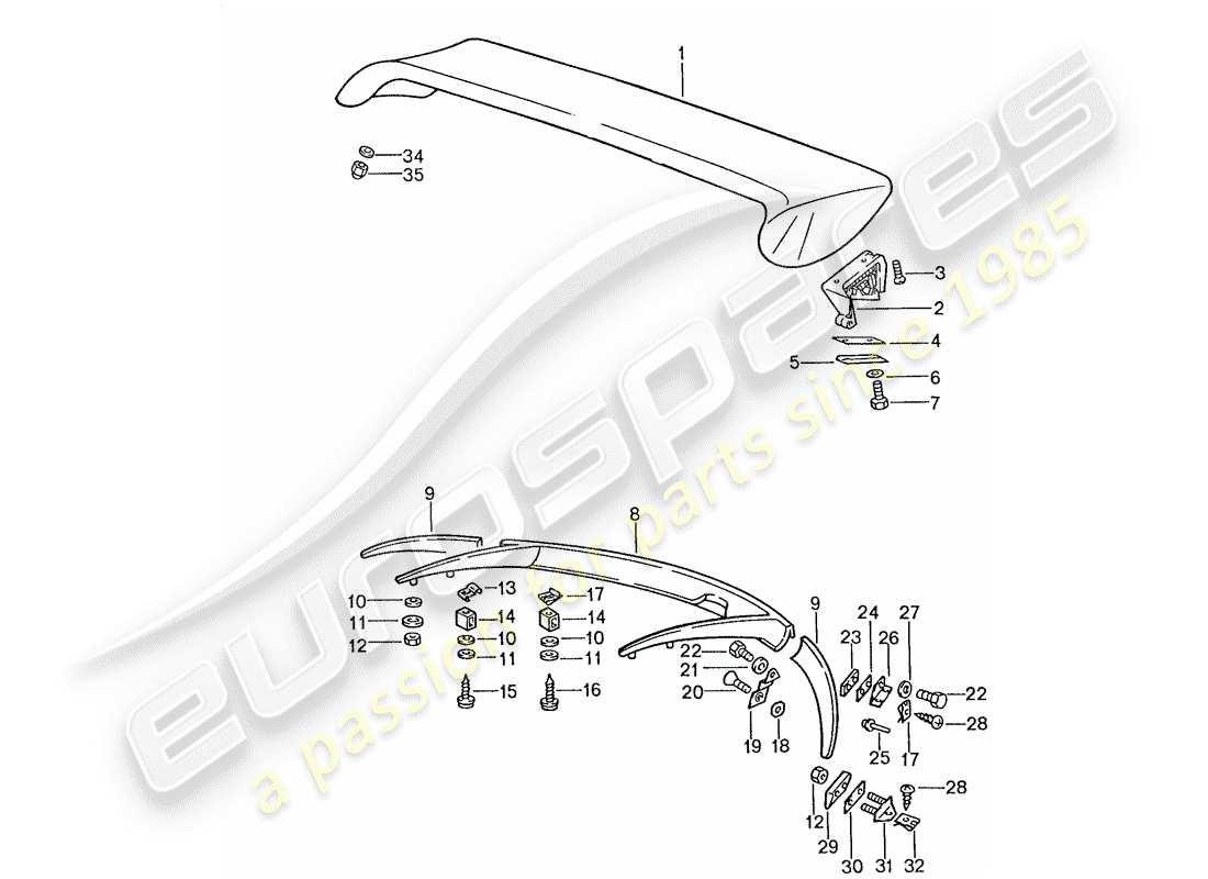 porsche 1990 (928) diagrama de piezas del spoiler