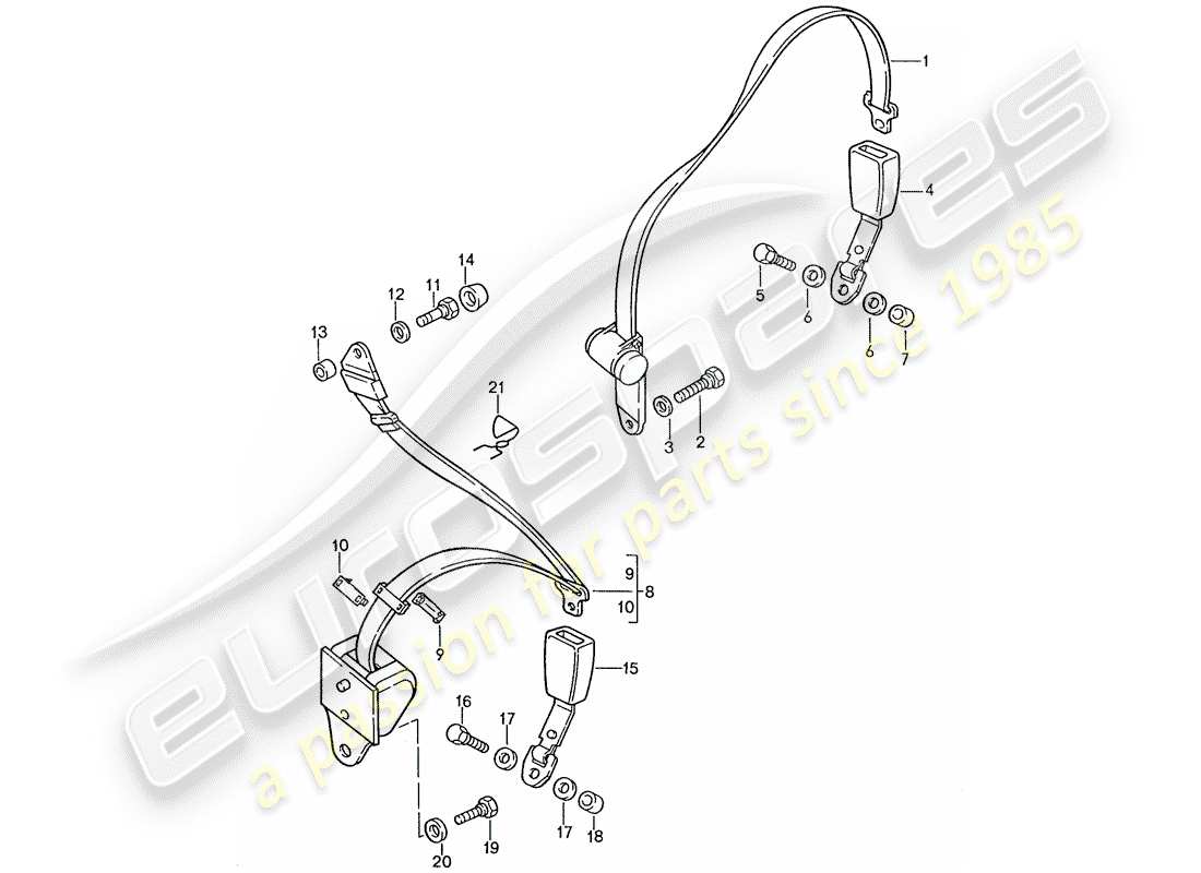 porsche 1990 (928) cinturón de seguridad diagrama de piezas