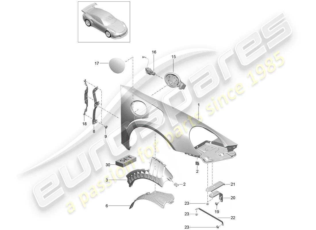 porsche 2019 (991-2 r/gt3/rs) defensa diagrama de piezas