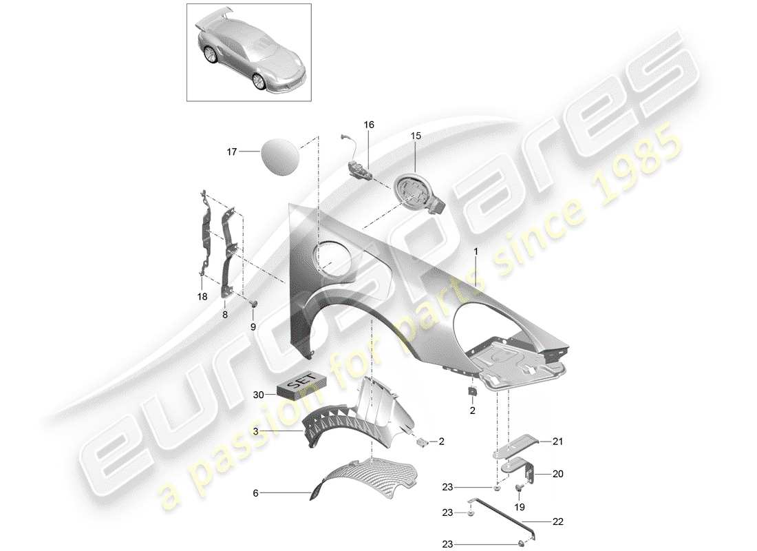 porsche 991r/gt3/rs (2019) diagrama de piezas del guardabarros