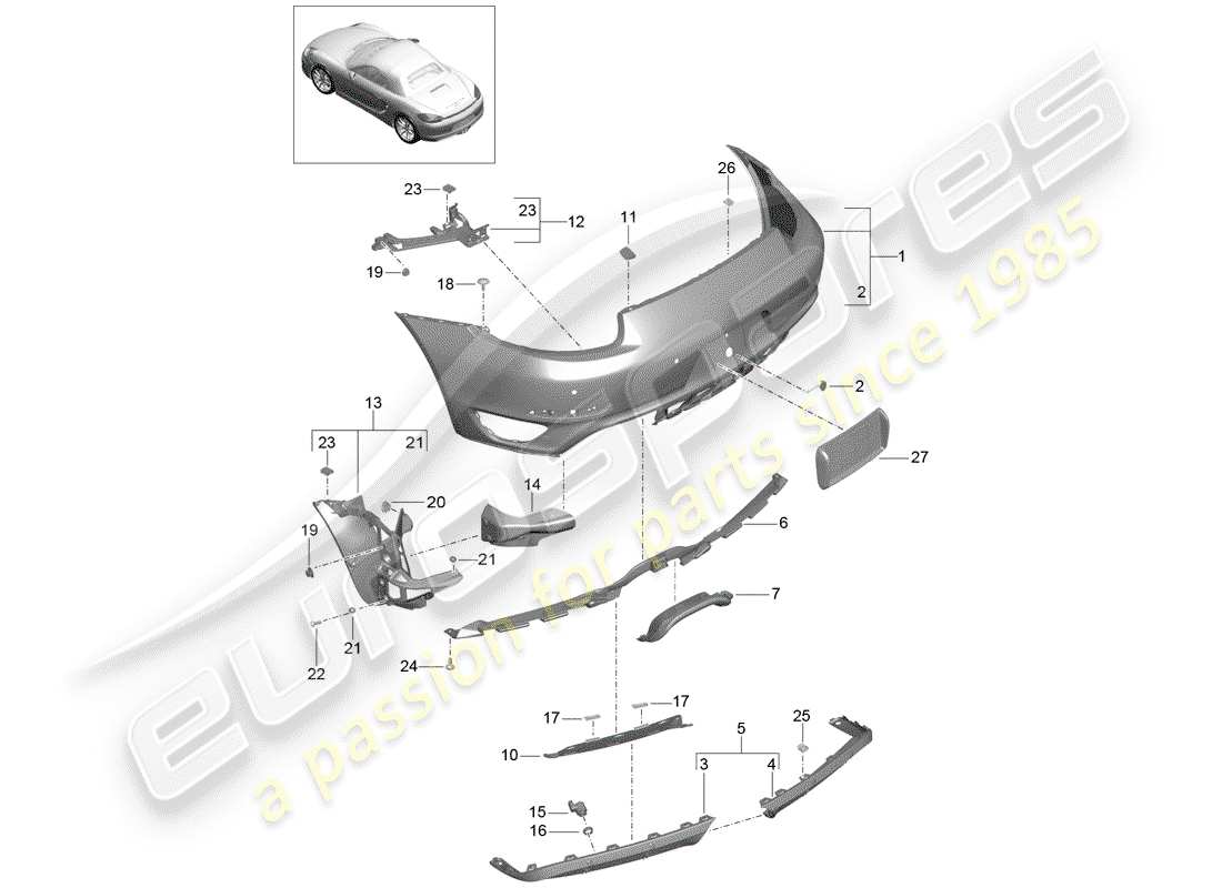 porsche 2012 (981 boxster) diagrama de piezas del parachoques
