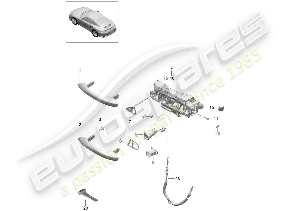 porsche 2016 (991-1 turbo) manija de puerta exterior diagrama de pieza