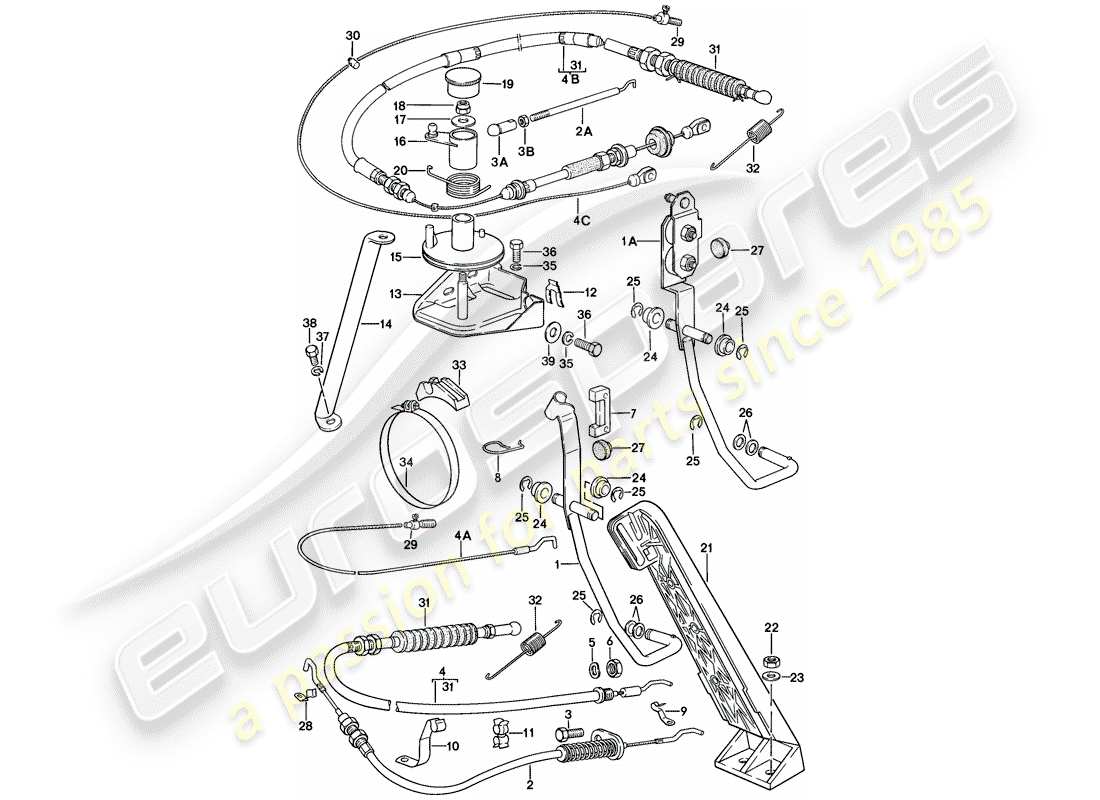 porsche 1976 (924) pedal del acelerador - cable del acelerador diagrama de piezas