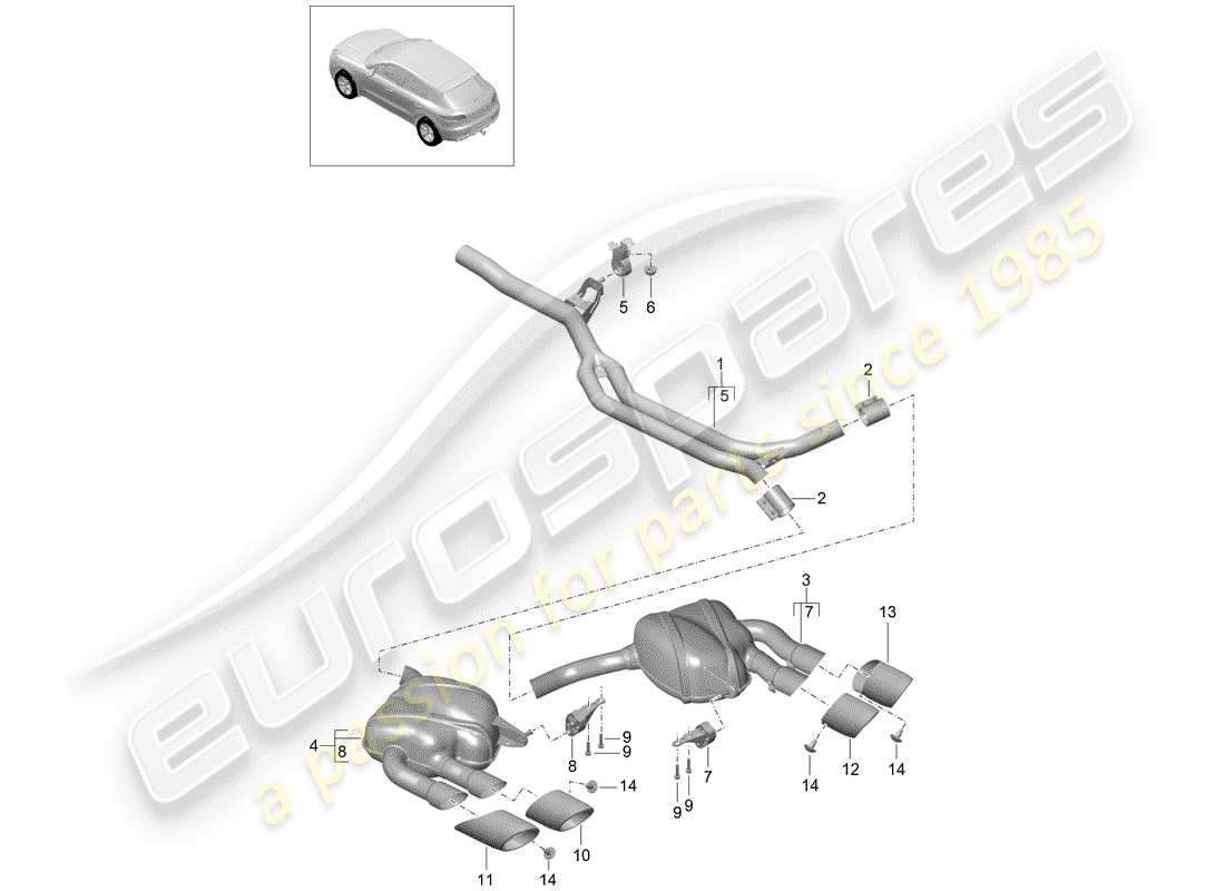 porsche 2016 (macan) sistema de escape diagrama de piezas