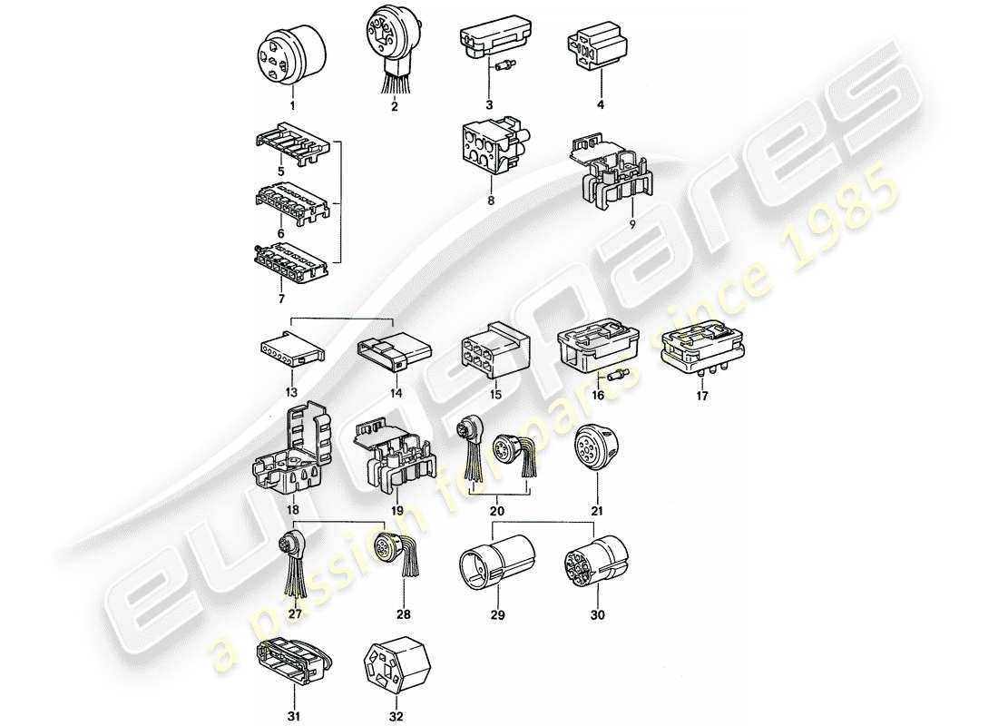 porsche 968 (1995) diagrama de piezas de la carcasa del conector