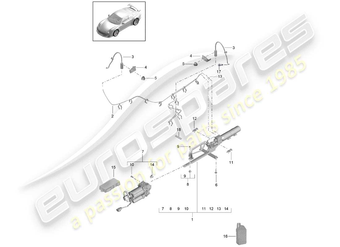 porsche 991r/gt3/rs (2020) diagrama de piezas de suspensión adaptativa