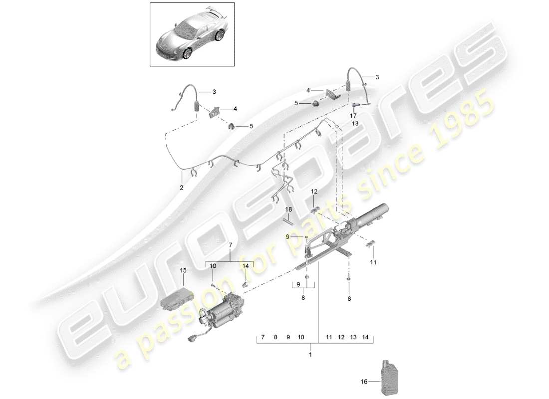 porsche 2019 (991-2 r/gt3/rs) suspensión adaptativa diagrama de piezas