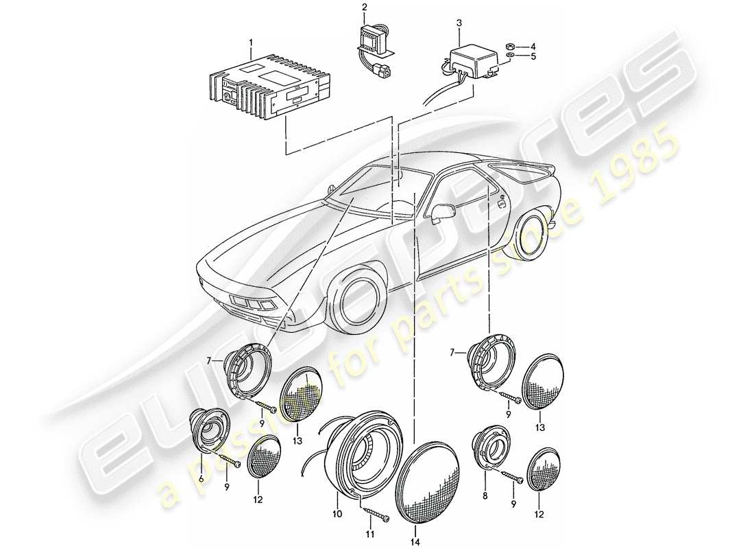porsche 1990 (928) sistema de sonido - con: - amplificador - d - mj 1989>> diagrama de partes