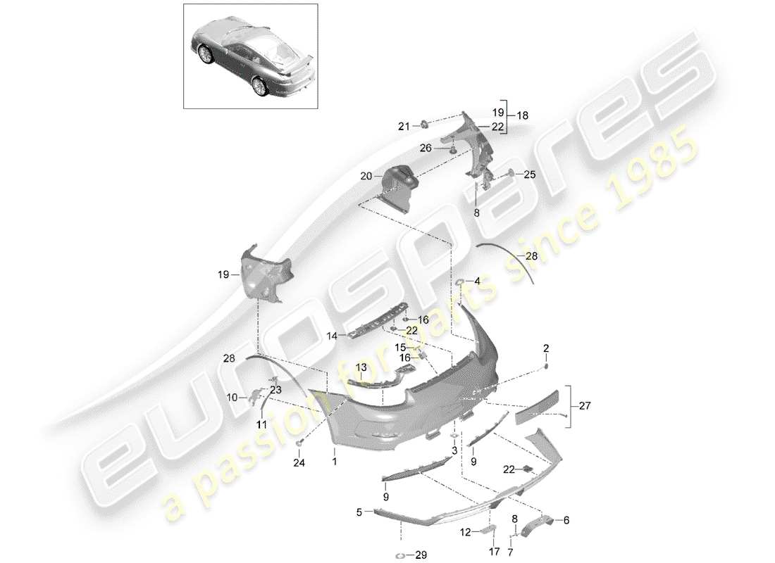 porsche 2017 (991-2 r/gt3/rs) diagrama de piezas del parachoques