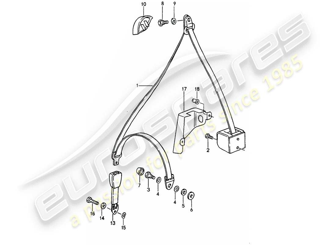 porsche 1991 (964) cinturón de seguridad de tres puntos diagrama de piezas