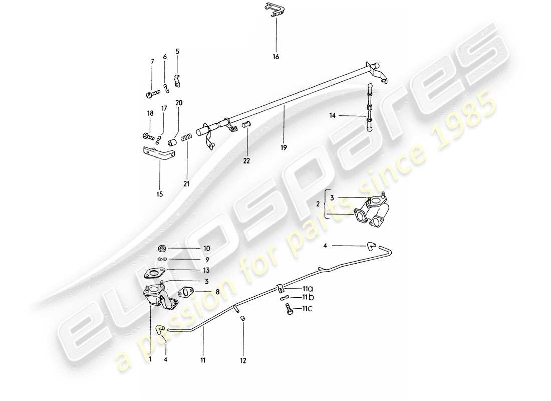 porsche 1972 (914) colector de admisión - tubo de succión - eje de relé diagrama de piezas