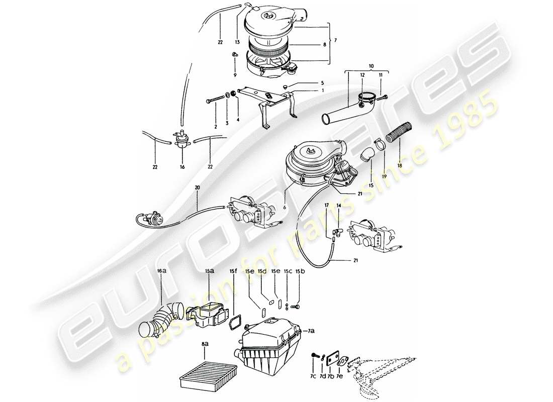 porsche 1972 (914) diagrama de piezas del limpiador de aire