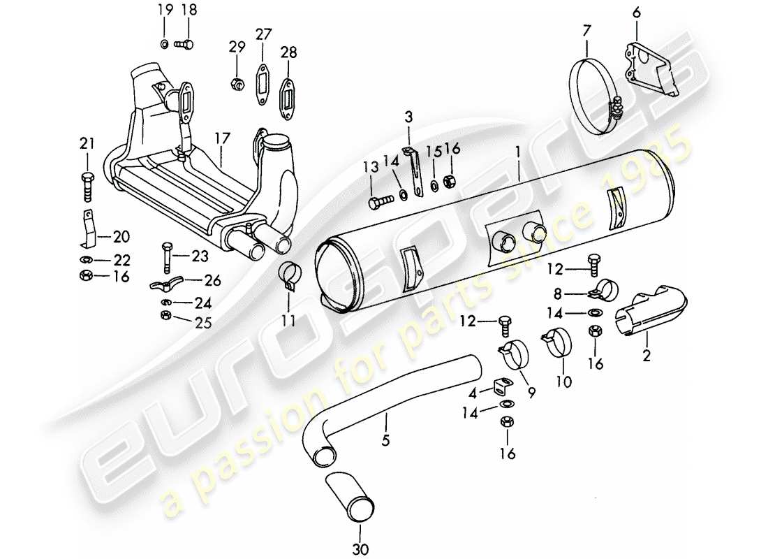 porsche 1966 (911/912) sistema de escape - para - (d) + (s) diagrama de piezas