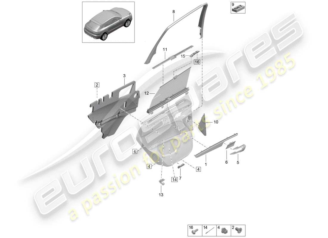 porsche 2019 (macan) accesorios diagrama de piezas