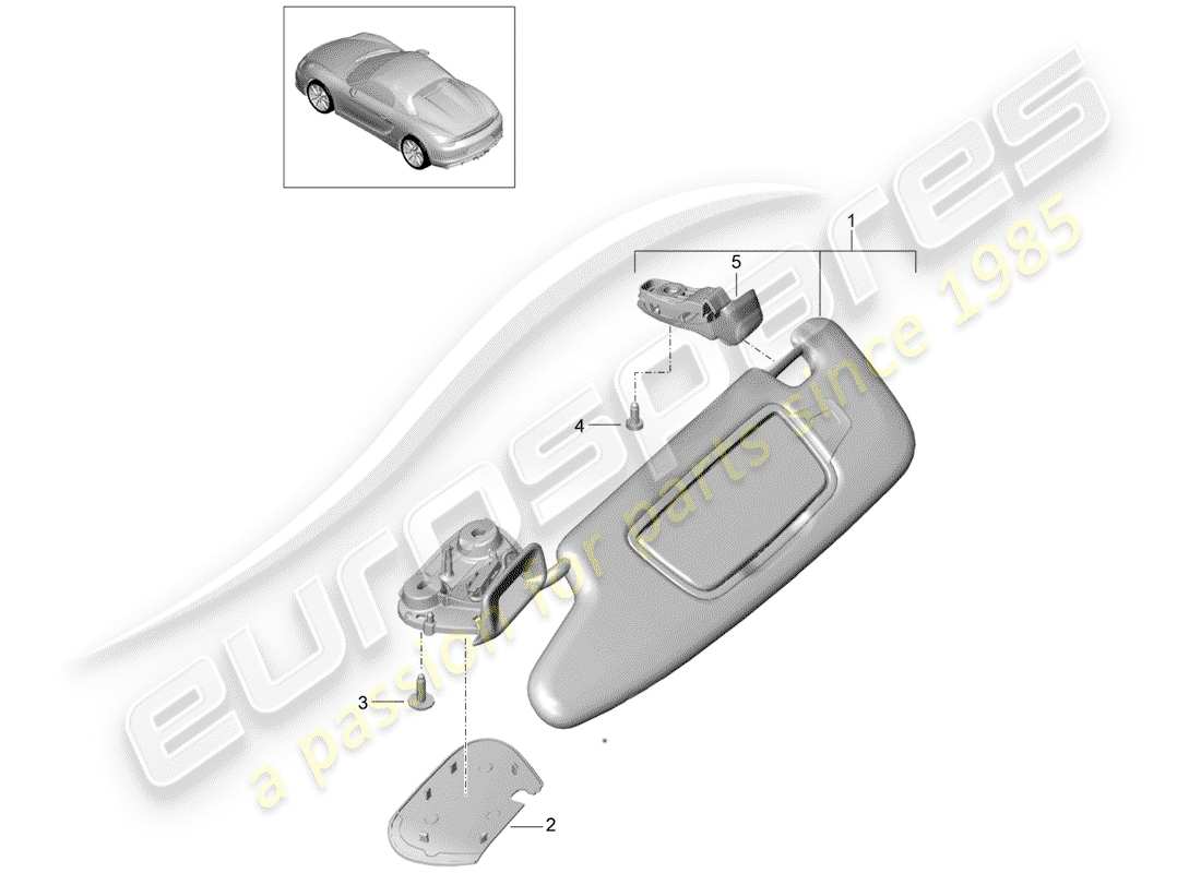porsche 2016 (981 boxster spyder) diagrama de piezas de las visores sun
