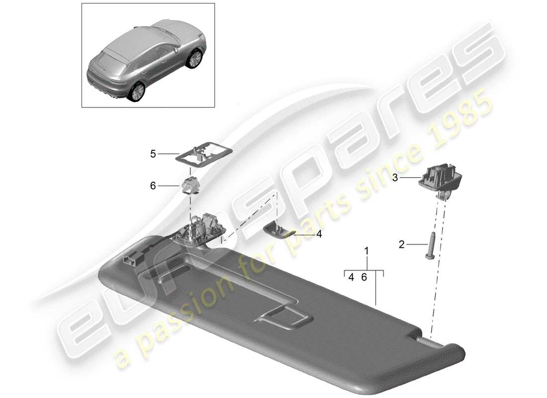 porsche 2019 (macan) sun vizors diagrama de piezas