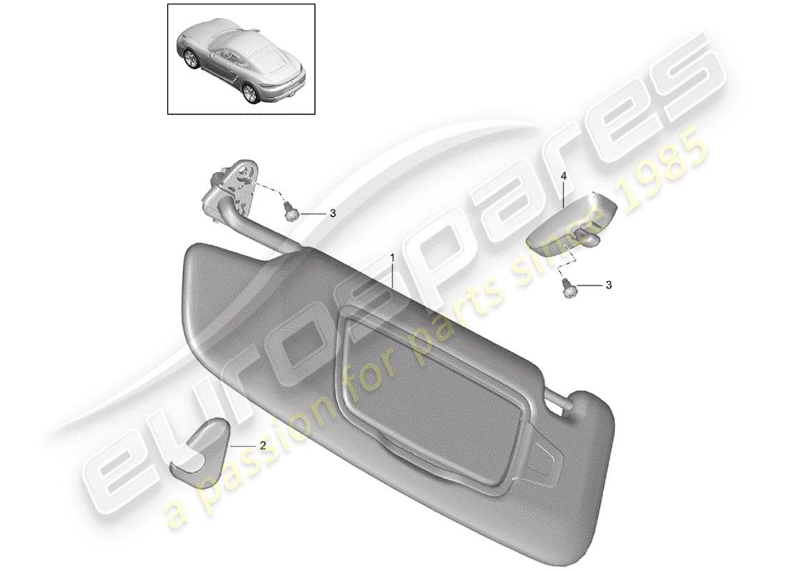 porsche 2017 (718 cayman) diagrama de piezas de las visores sun