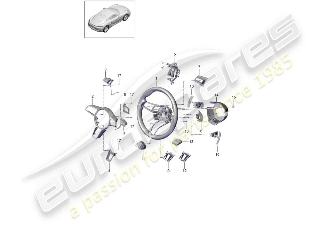 porsche 2020 (718 cayman) volante piezas individuales diagrama de piezas