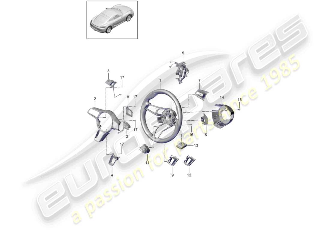 porsche 2020 (718 cayman) volante piezas individuales diagrama de piezas