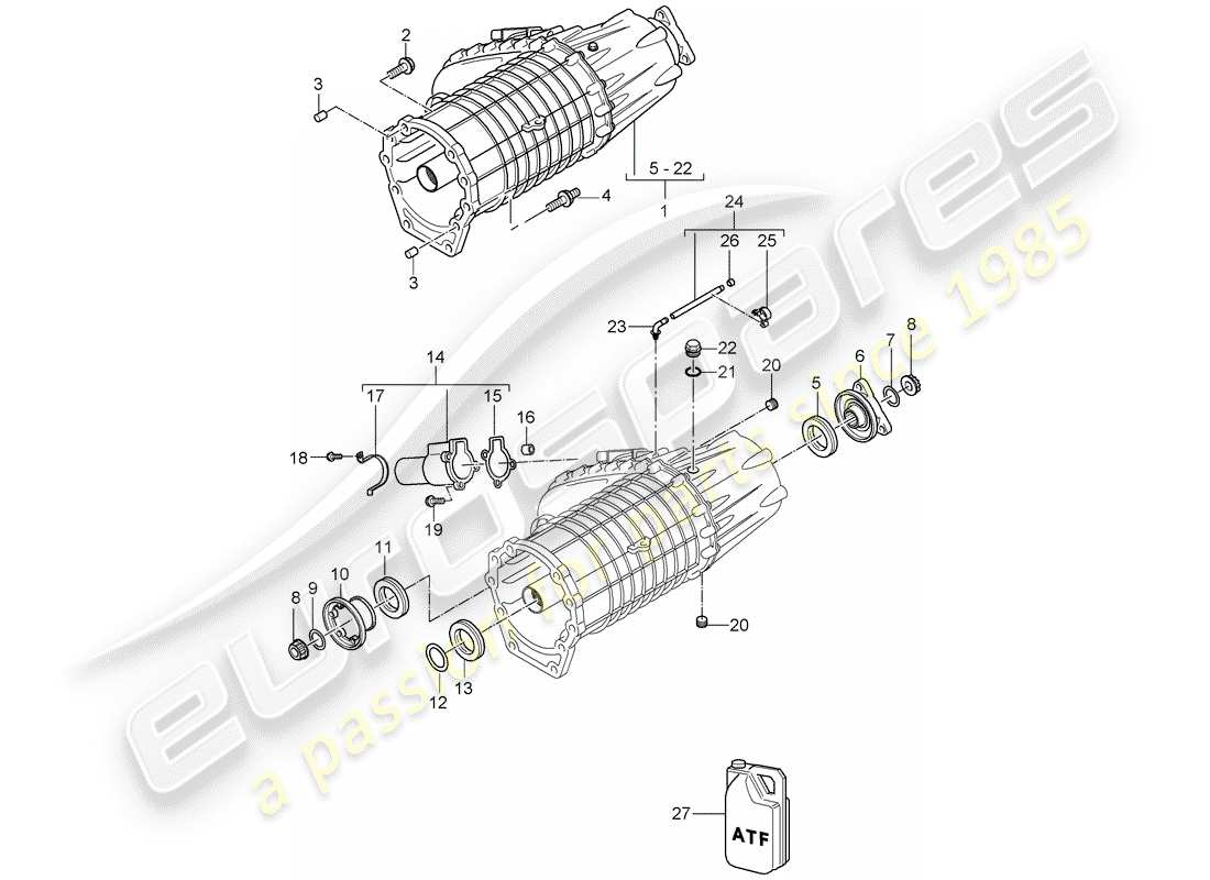 porsche 2005 (cayenne e1 9pa) diagrama de piezas de la caja de transferencia