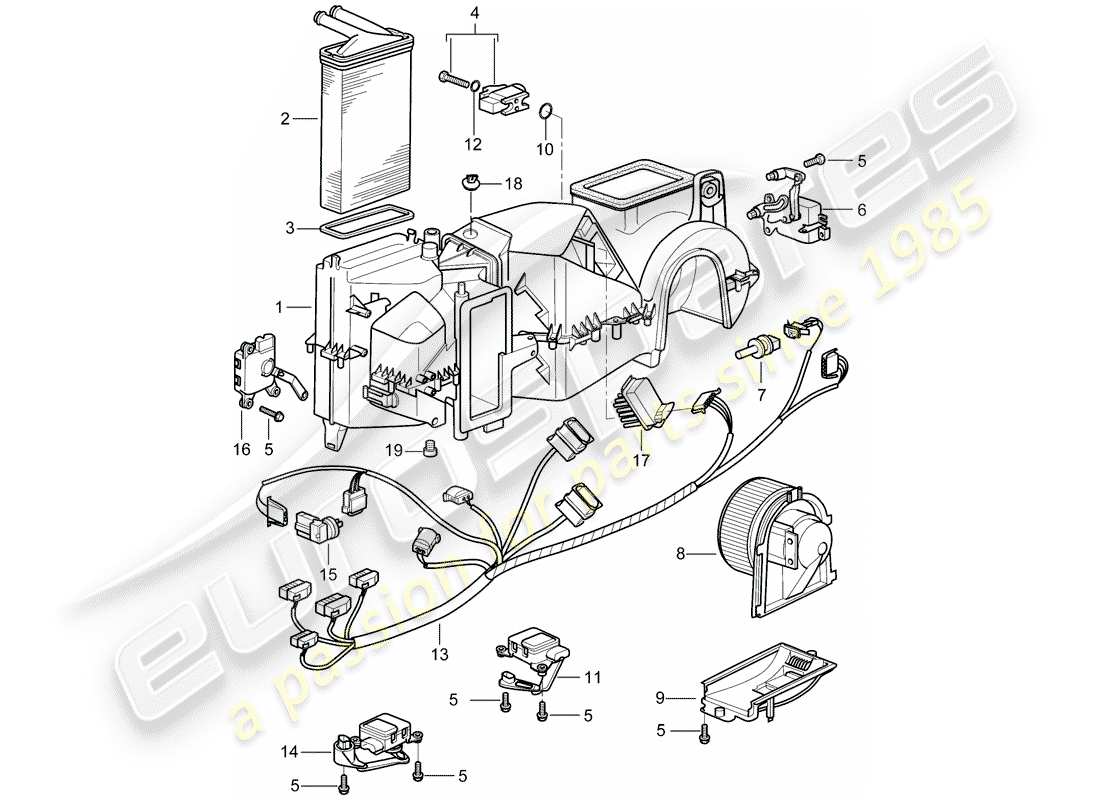 porsche 1998 (996) carcasa de distribución de aire - piezas sueltas diagrama de piezas