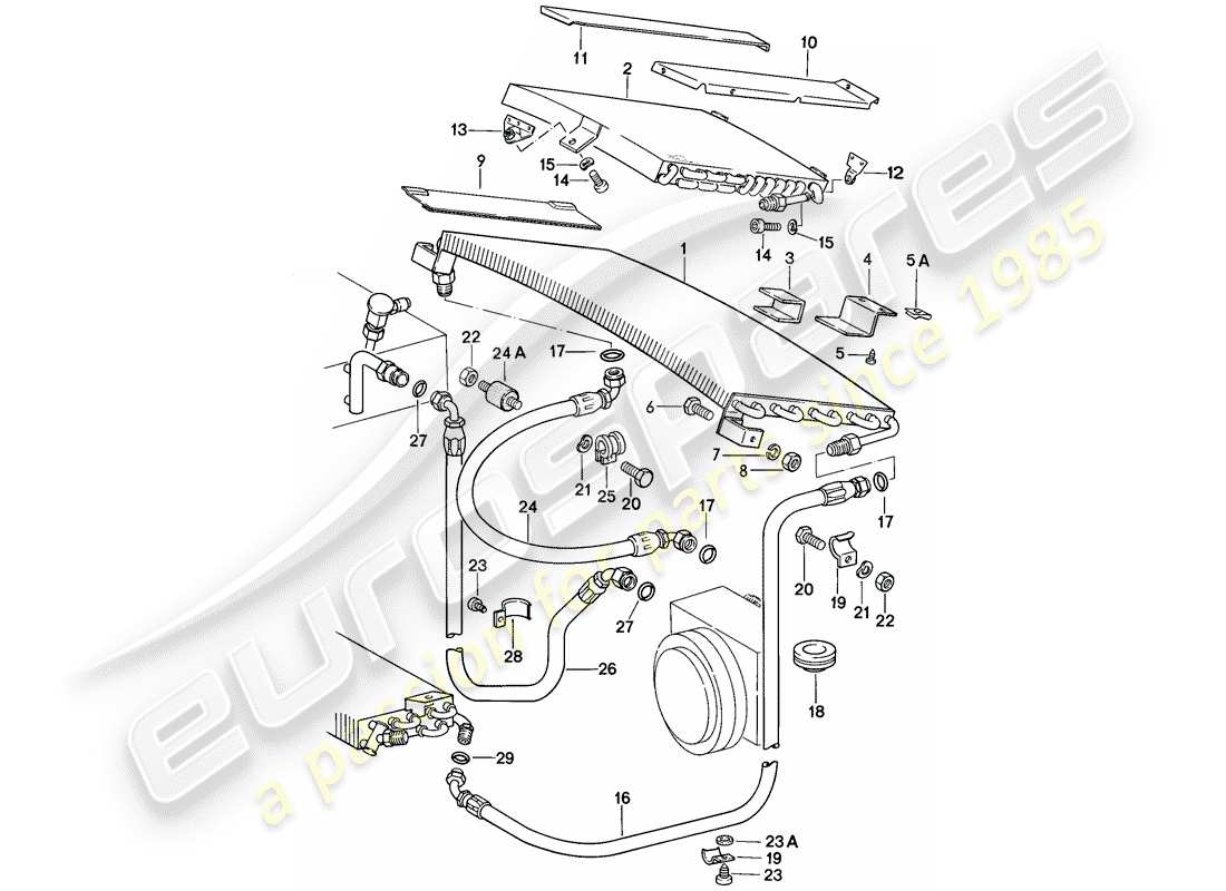 porsche 1986 (911) condensador - linea de refrigerante - accesorios y otros diagrama de partes