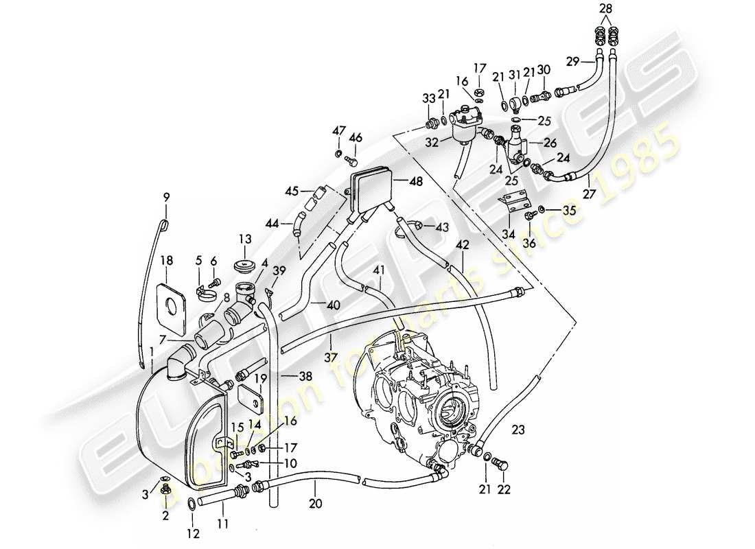 porsche 356b/356c (1962) lubricación del motor diagrama de piezas