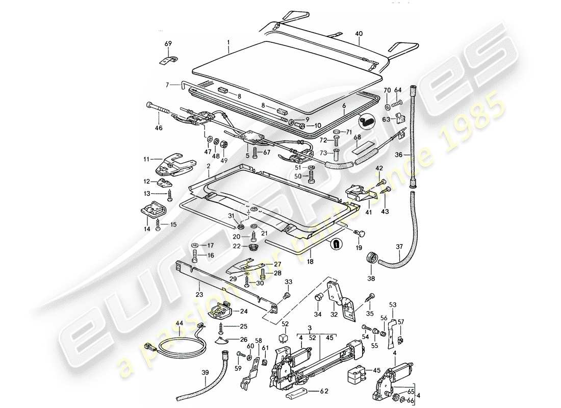 porsche 1987 (924s) techo elevable diagrama de piezas