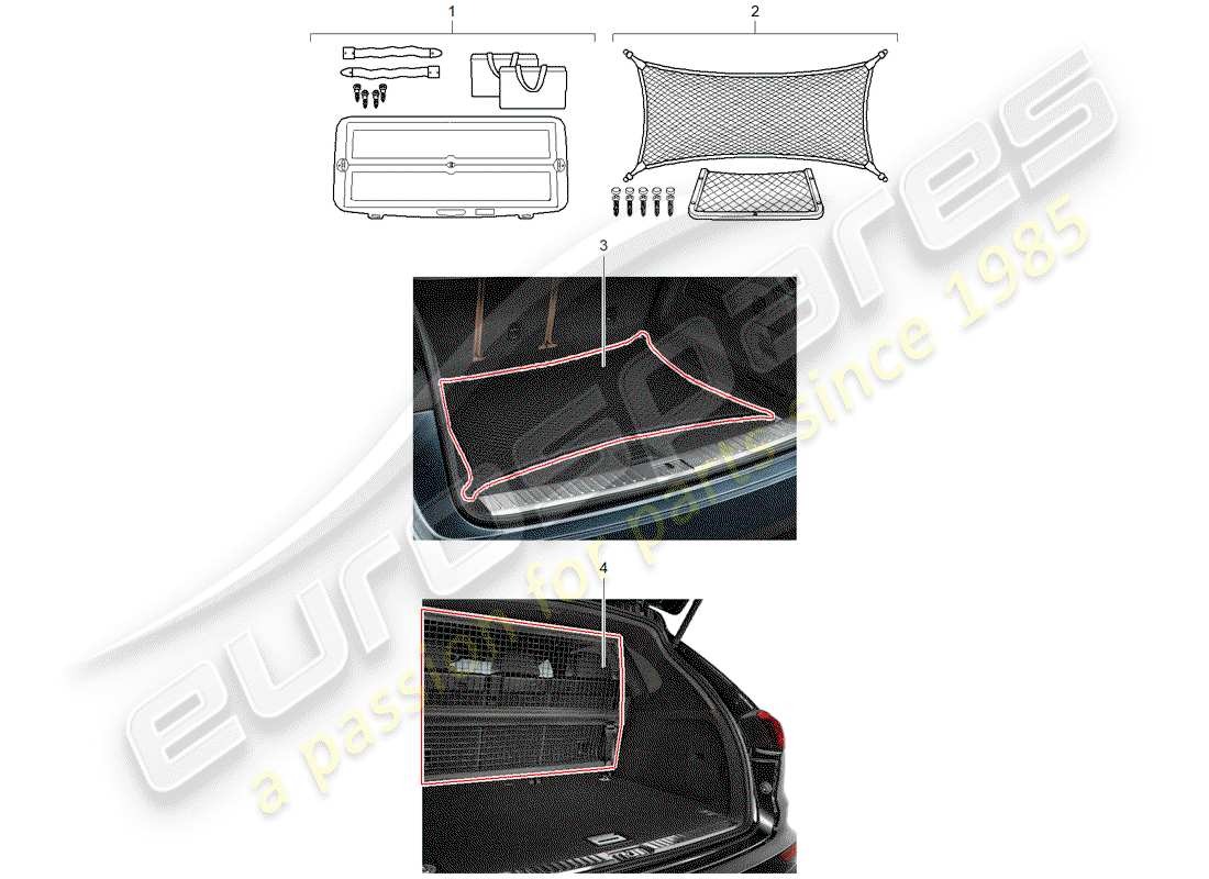 porsche 2019 (tequipment cayenne) red de carga diagrama de piezas