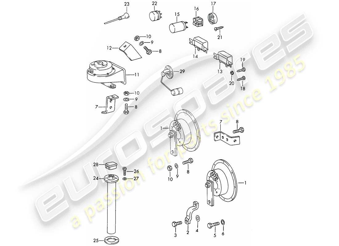 porsche 1965 (911/912) bocina - relé diagrama de piezas