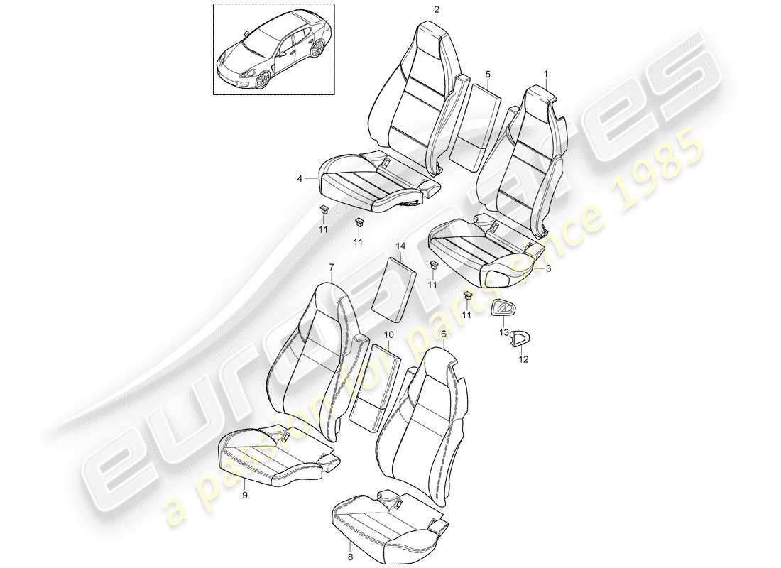 porsche 2014 (panamera 970) diagrama de piezas de la cubierta