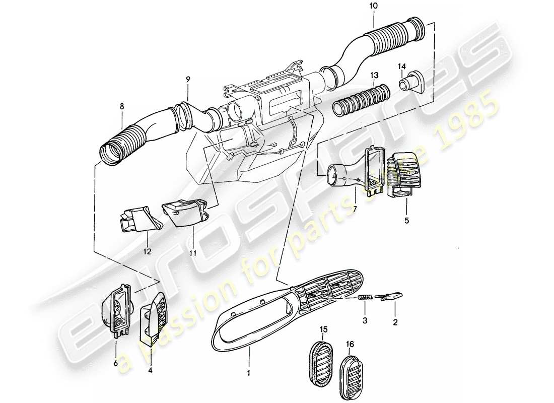 porsche 1993 (968) diagrama de piezas del conducto de aire