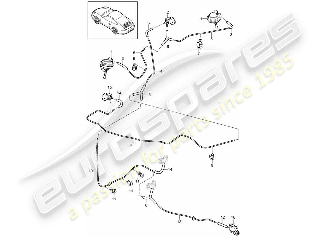 porsche 2012 (997-2) sistema de vacío diagrama de piezas