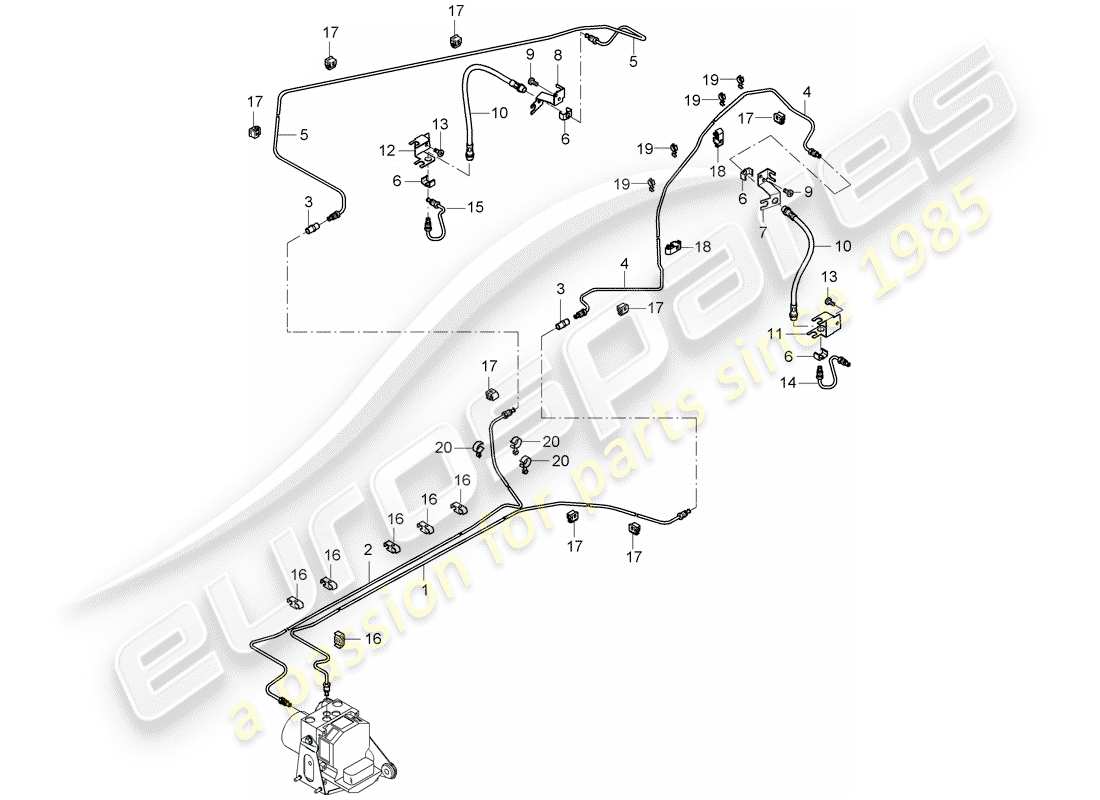 porsche 2004 (carrera gt) línea de freno - bajos - eje trasero diagrama de piezas