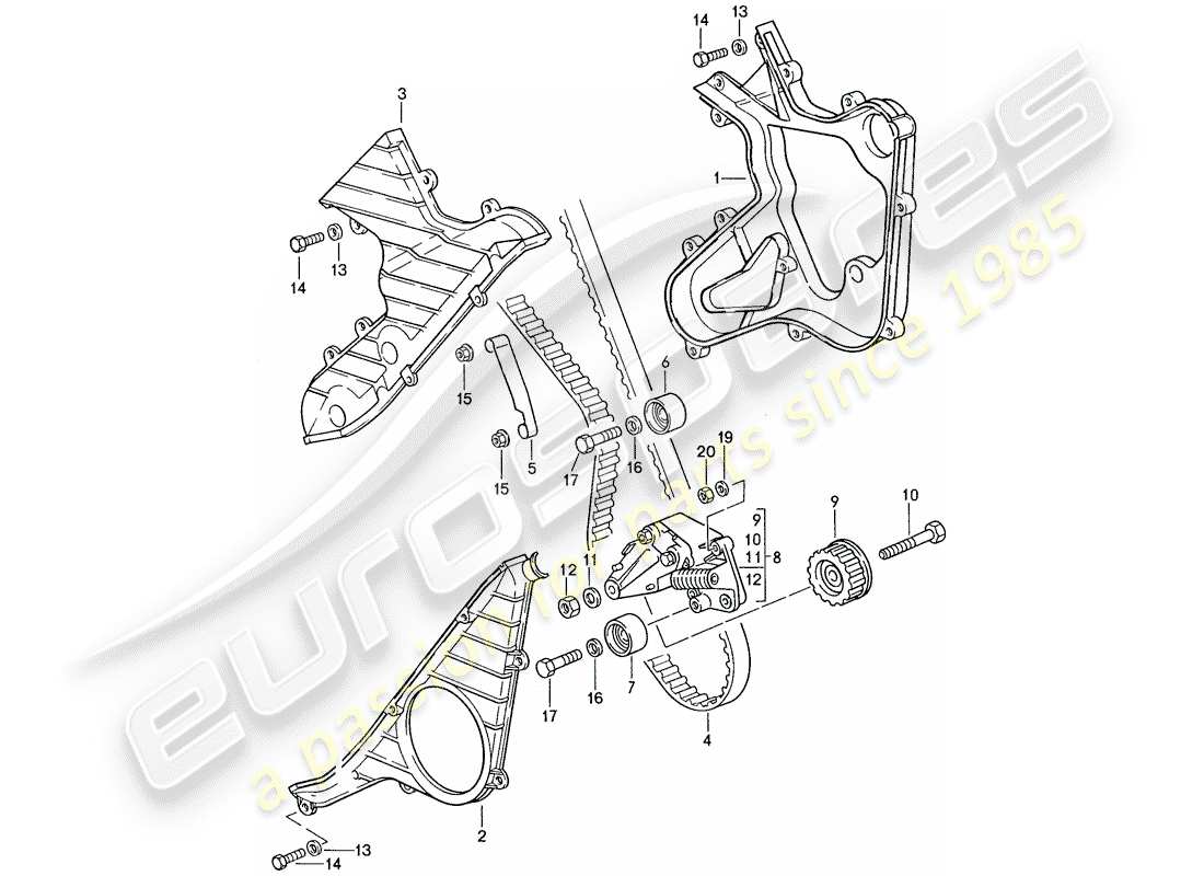 porsche 944 (1990) mecanismo de impulsión - diagrama de piezas del árbol de levas