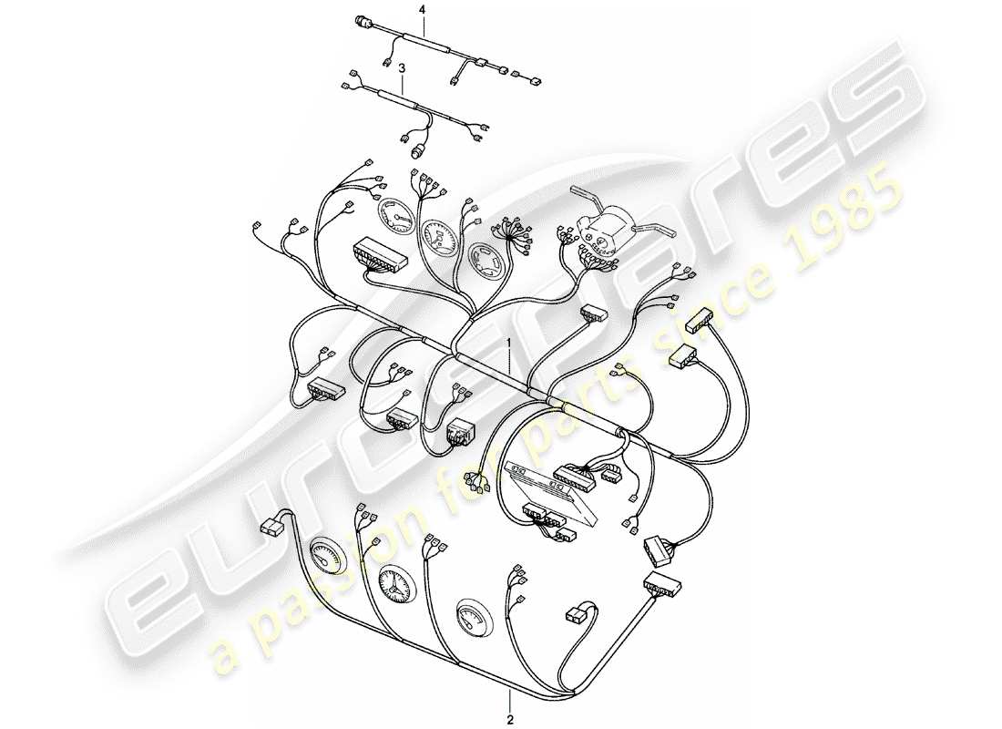 porsche 1984 (924) arneses de cableado - tablero - consola central - techo elevable diagrama de piezas