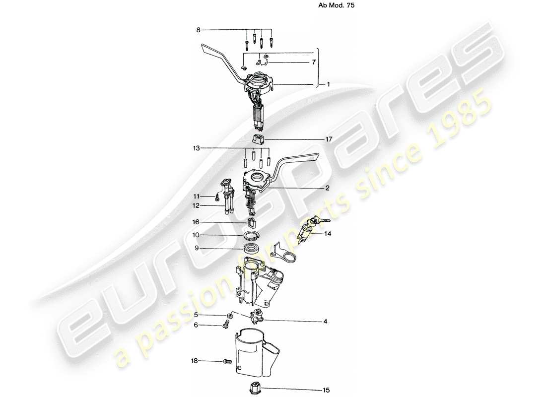 porsche 1975 (914) interruptor de la columna de dirección - d - mj 1975>> diagrama de piezas