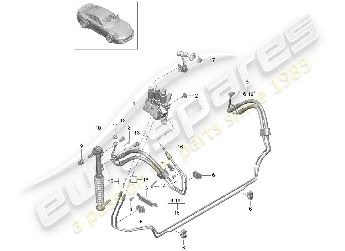porsche 2016 (991-1 turbo) línea hidráulica diagrama de piezas