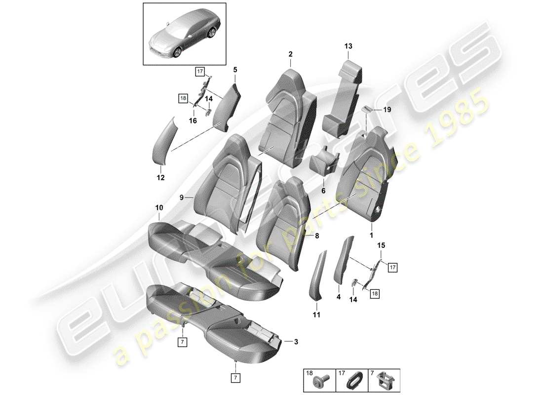 porsche 2020 (panamera 971-1) diagrama de piezas de seat