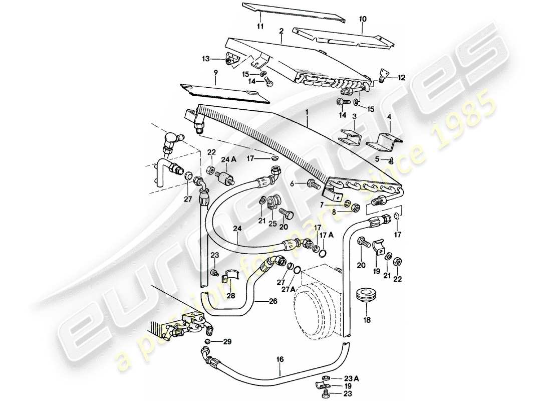porsche 1981 (911) condensador - linea de refrigerante - accesorios y otros diagrama de partes
