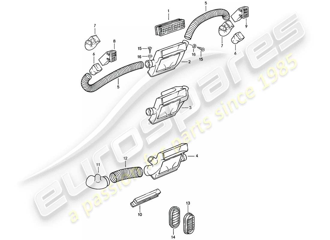 porsche 1987 (924s) diagrama de piezas del conducto de aire